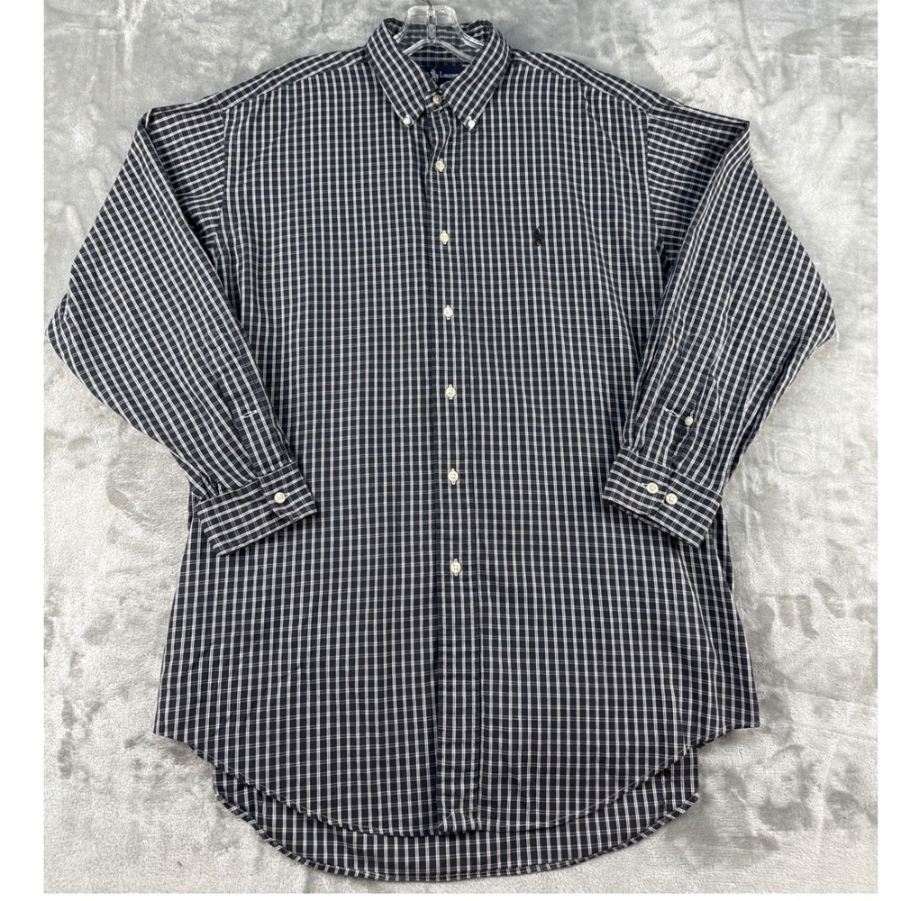 Ralph Lauren Button-Down Shirt Mens 16.5 32/33 Yarmouth Navy Check Oxford EUC